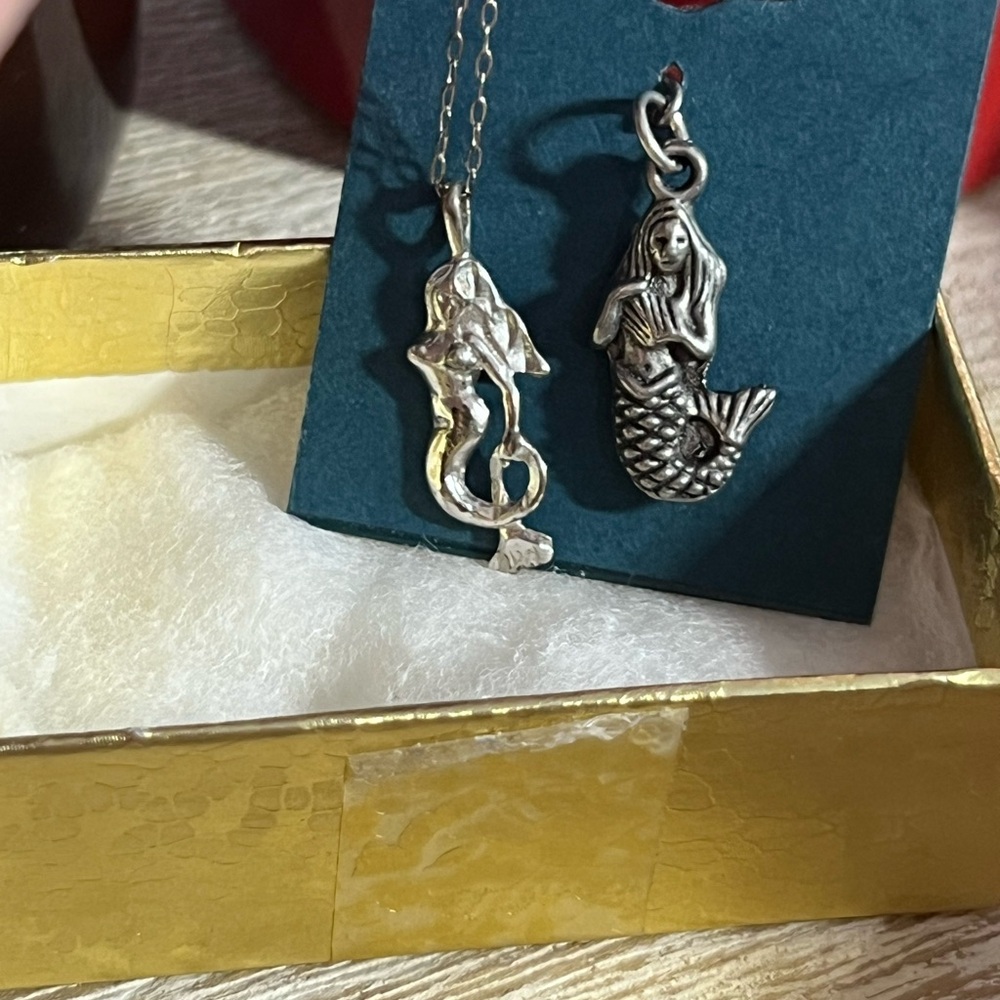 Sterling Silver Mermaid Necklace + Mermaid Charm Ocean Jewelry Set